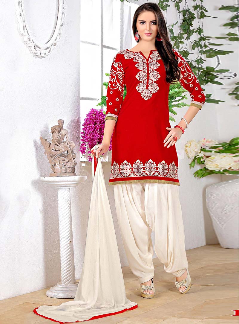 Red Cotton Punjabi Suit 66336