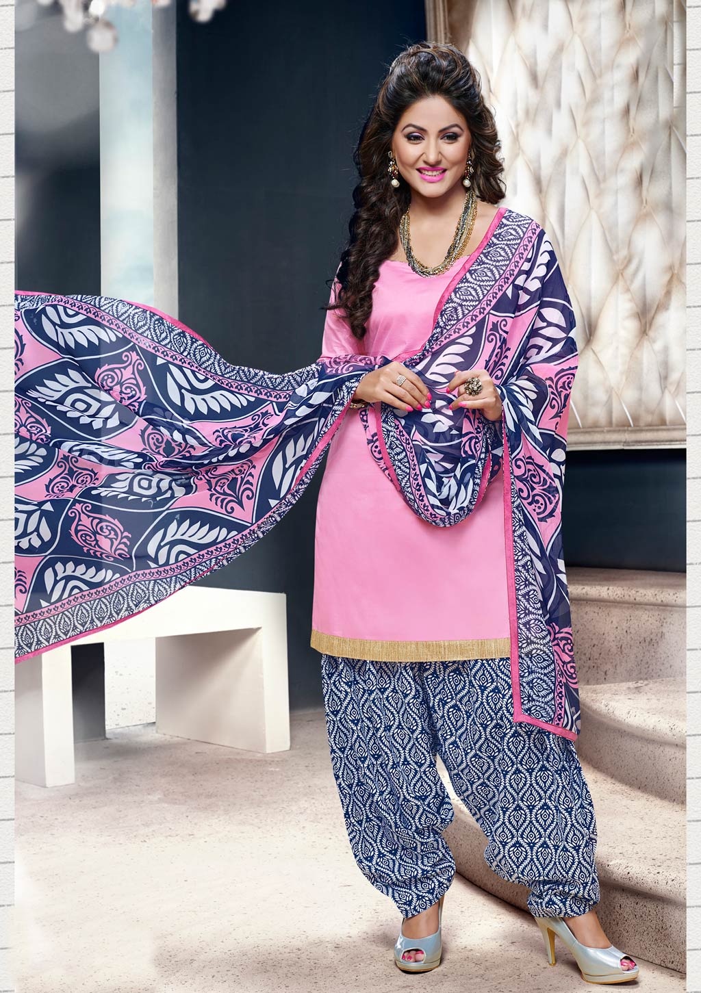 Hina Khan Pink Cotton Punjabi Suit 59877
