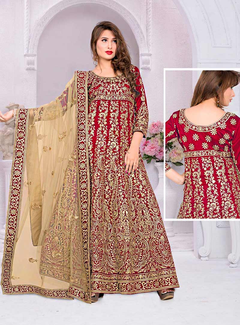 Red Banglori Silk Ankle Length Anarkali Suit 70565