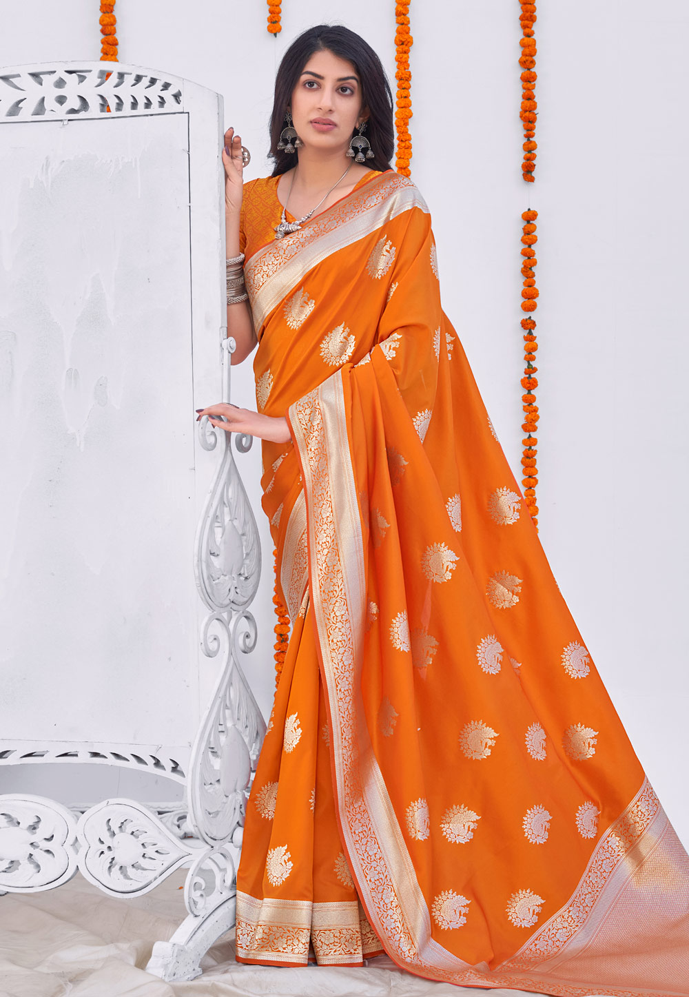 Orange Banarasi Silk Festival Wear Saree 243175