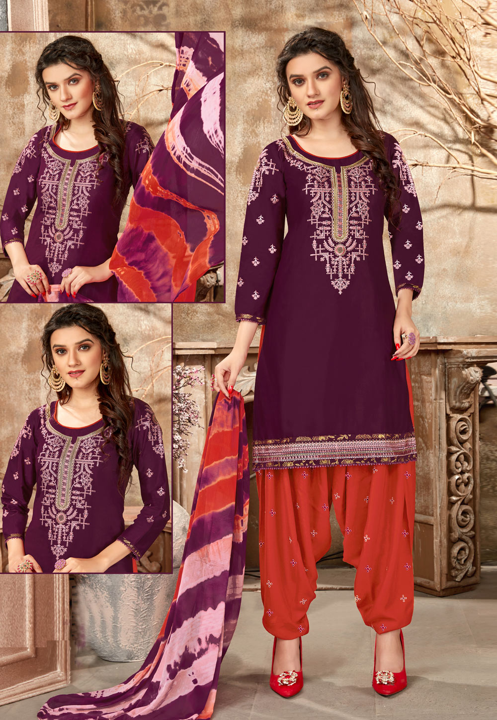 Purple Cotton Punjabi Suit 217266