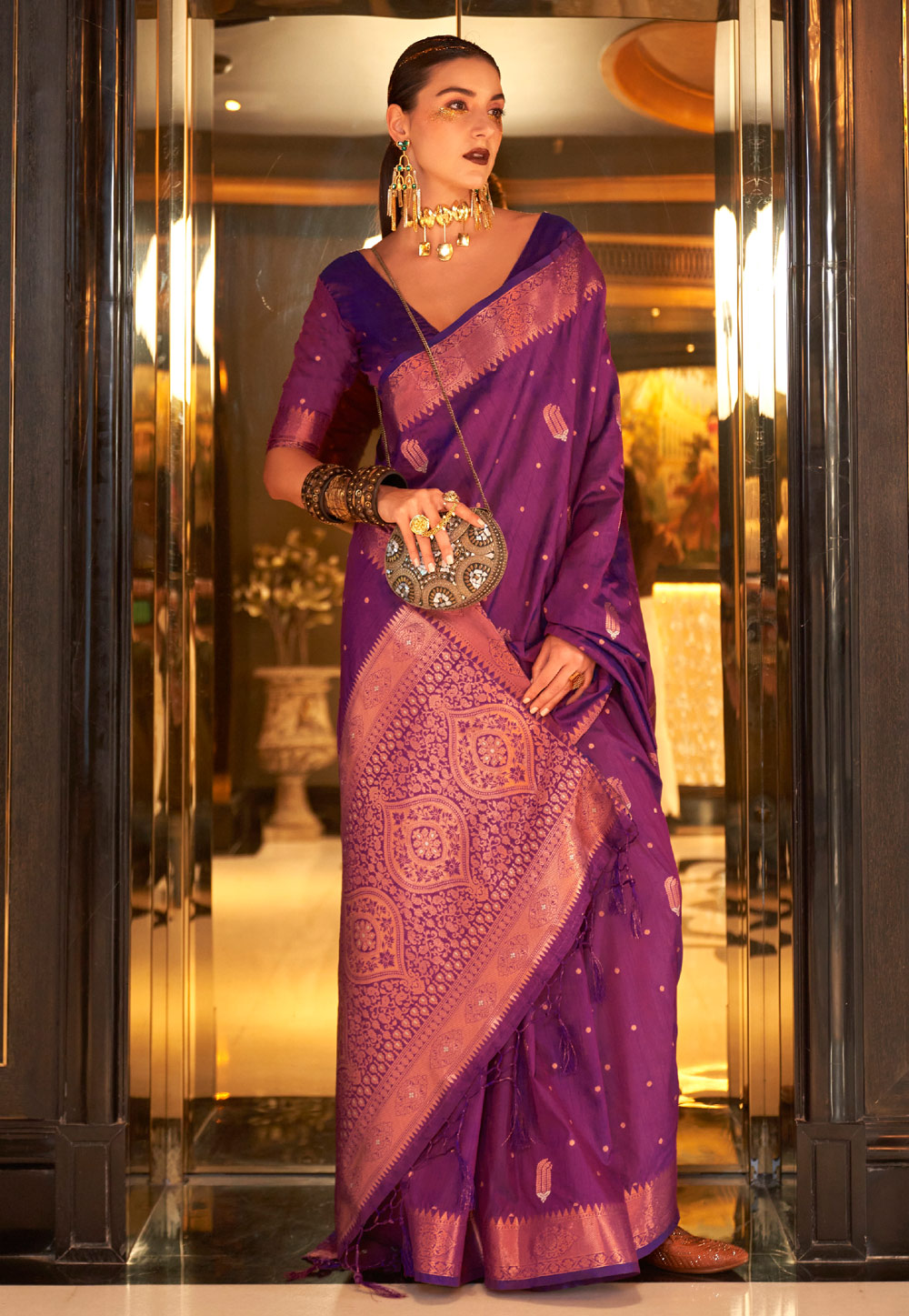 Violet Banarasi Silk Saree With Blouse 265598
