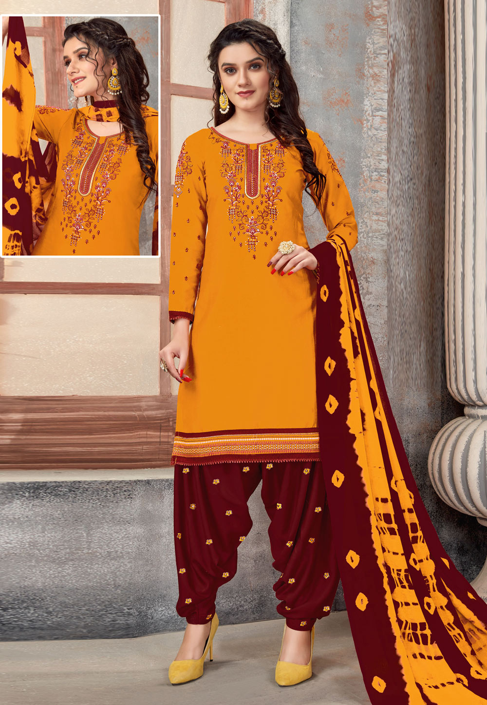 Orange Cotton Patiala Suit 217267