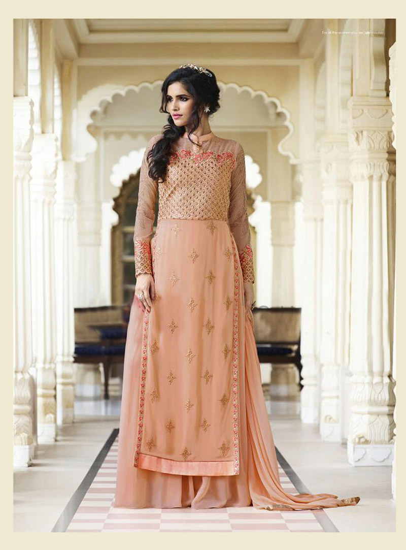 Peach Georgette Palazzo Style Suit 77270