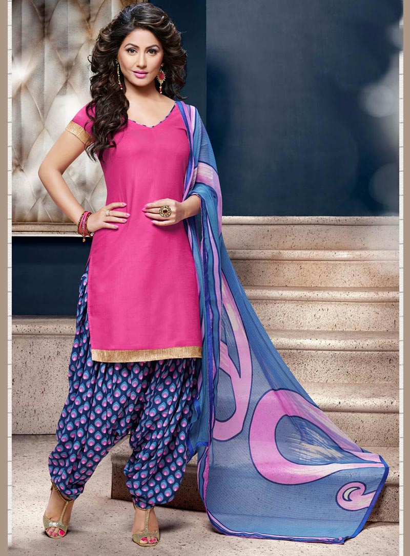Hina Khan Pink Cotton Punjabi Suit 59869