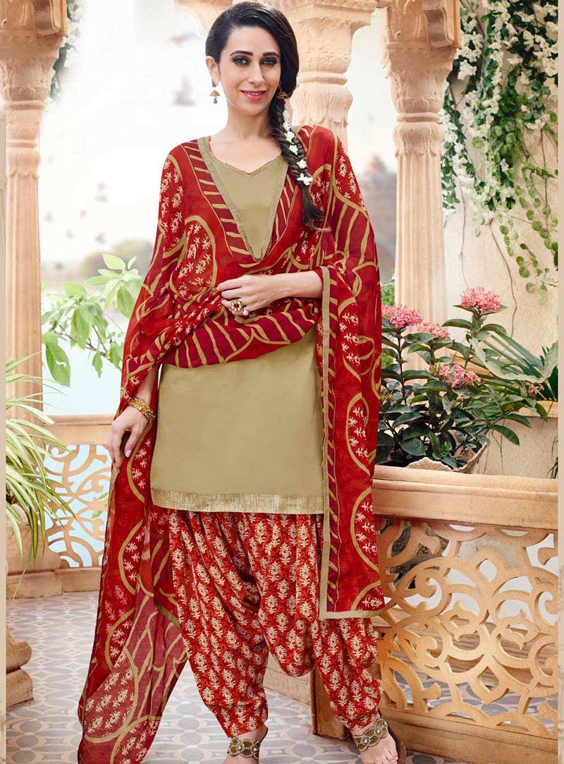 Karisma Kapoor Beige Cotton Punjabi Suit 59870