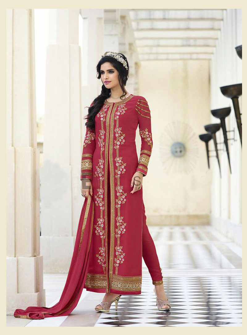 Pink Georgette Pakistani Style Suit 77272