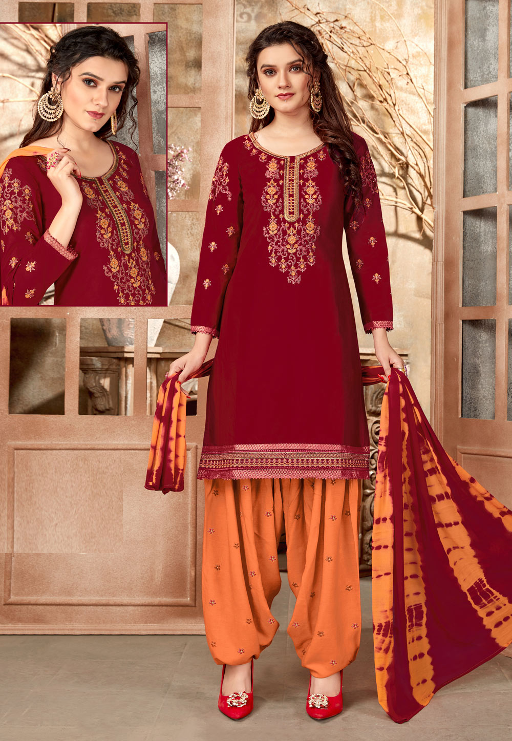 Maroon Cotton Punjabi Suit 217270