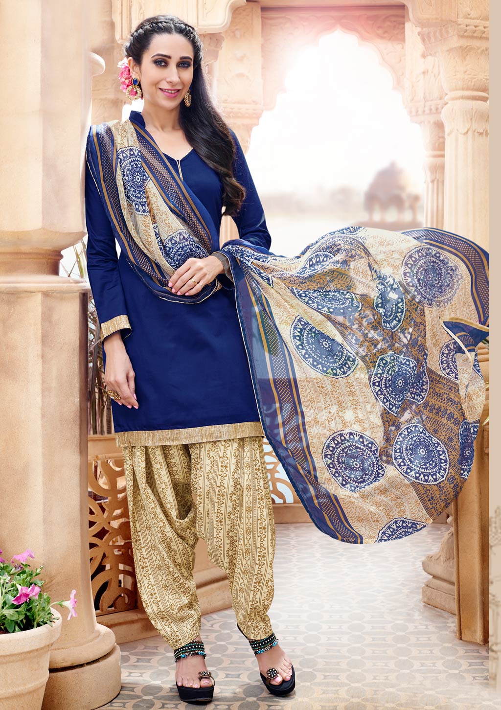 Karisma Kapoor Blue Cotton Punjabi Suit 59879