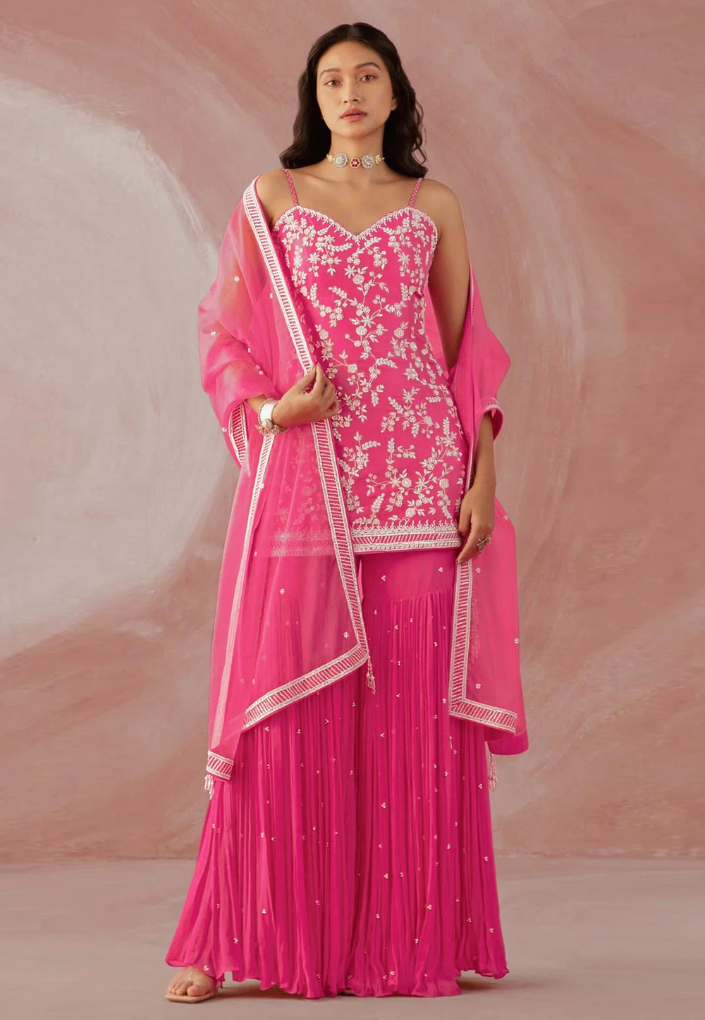 Pink Faux Georgette  Designer Sharara Suit 247622