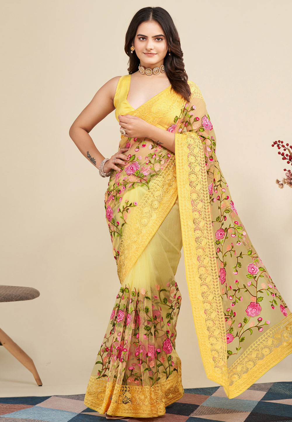 Yellow Soft Net Saree With Blouse 270383