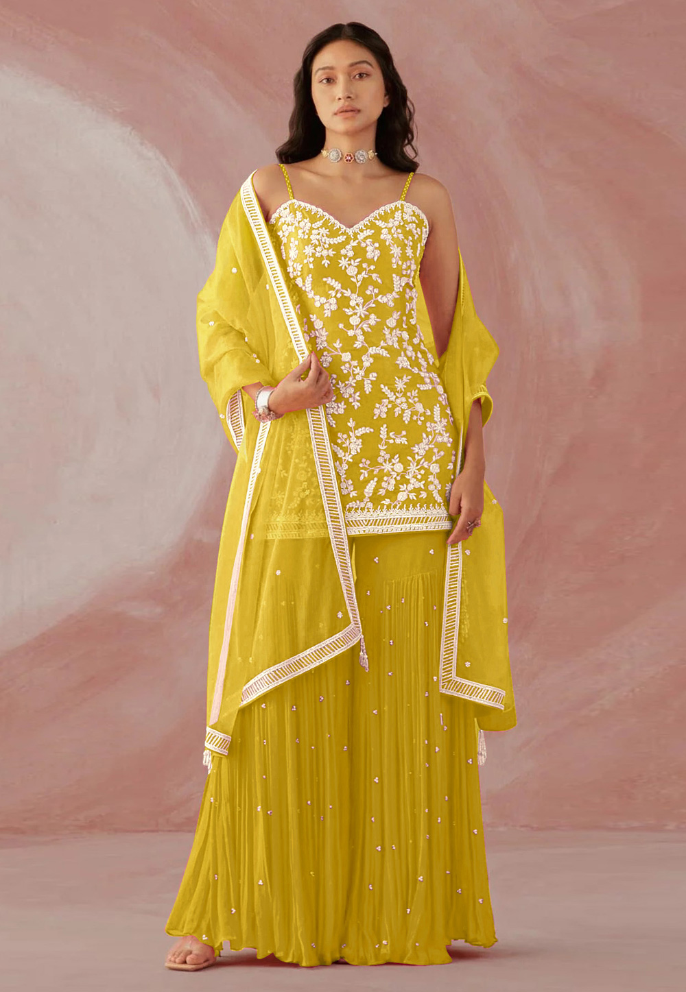 Yellow Faux Georgette  Designer Sharara Suit 247624