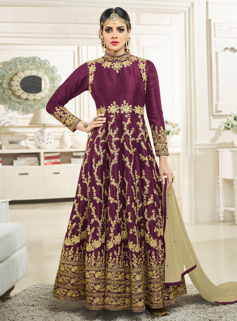 Purple Silk Anarkali Suit 126982