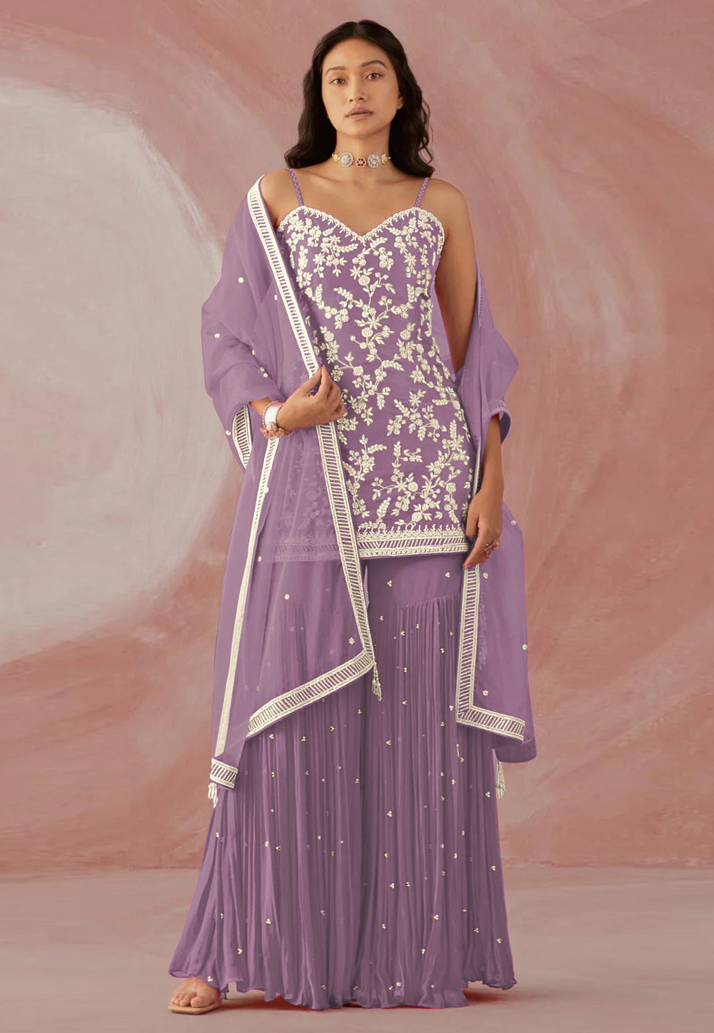 Light Purple Faux Georgette  Designer Sharara Suit 247626