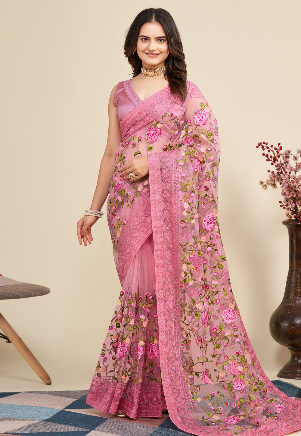 Pink Soft Net Saree With Blouse 270387