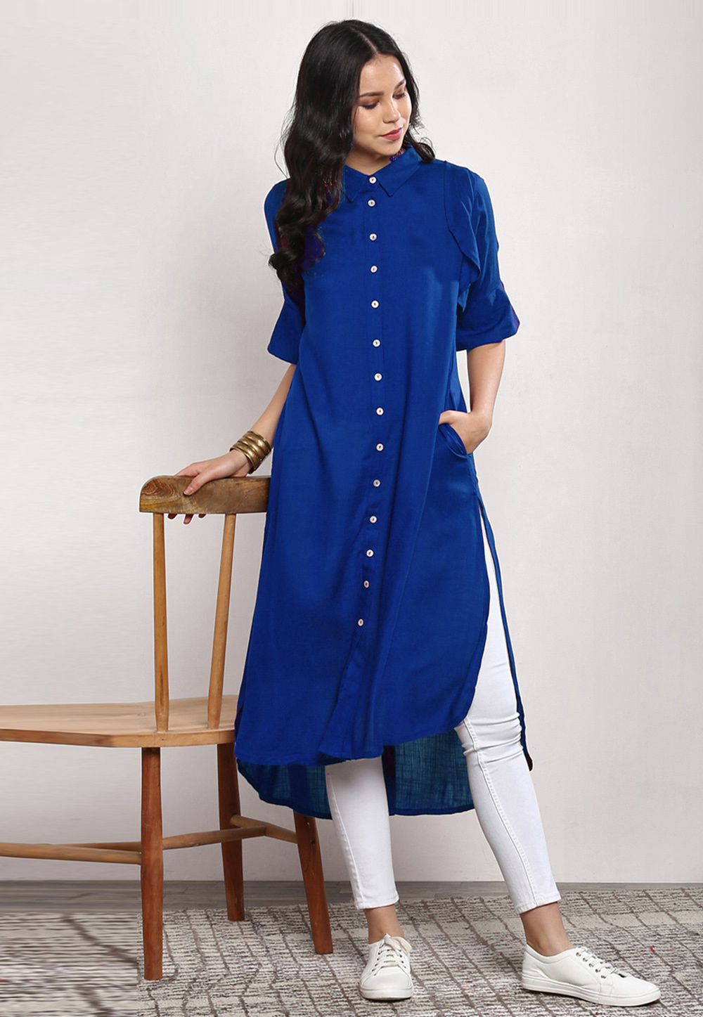 Blue Rayon Readymade Kurta Set With Pant 213551