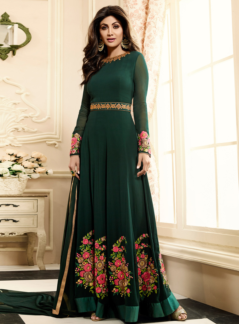 Shilpa Shetty Green Georgette Long Anarkali Suit 94855