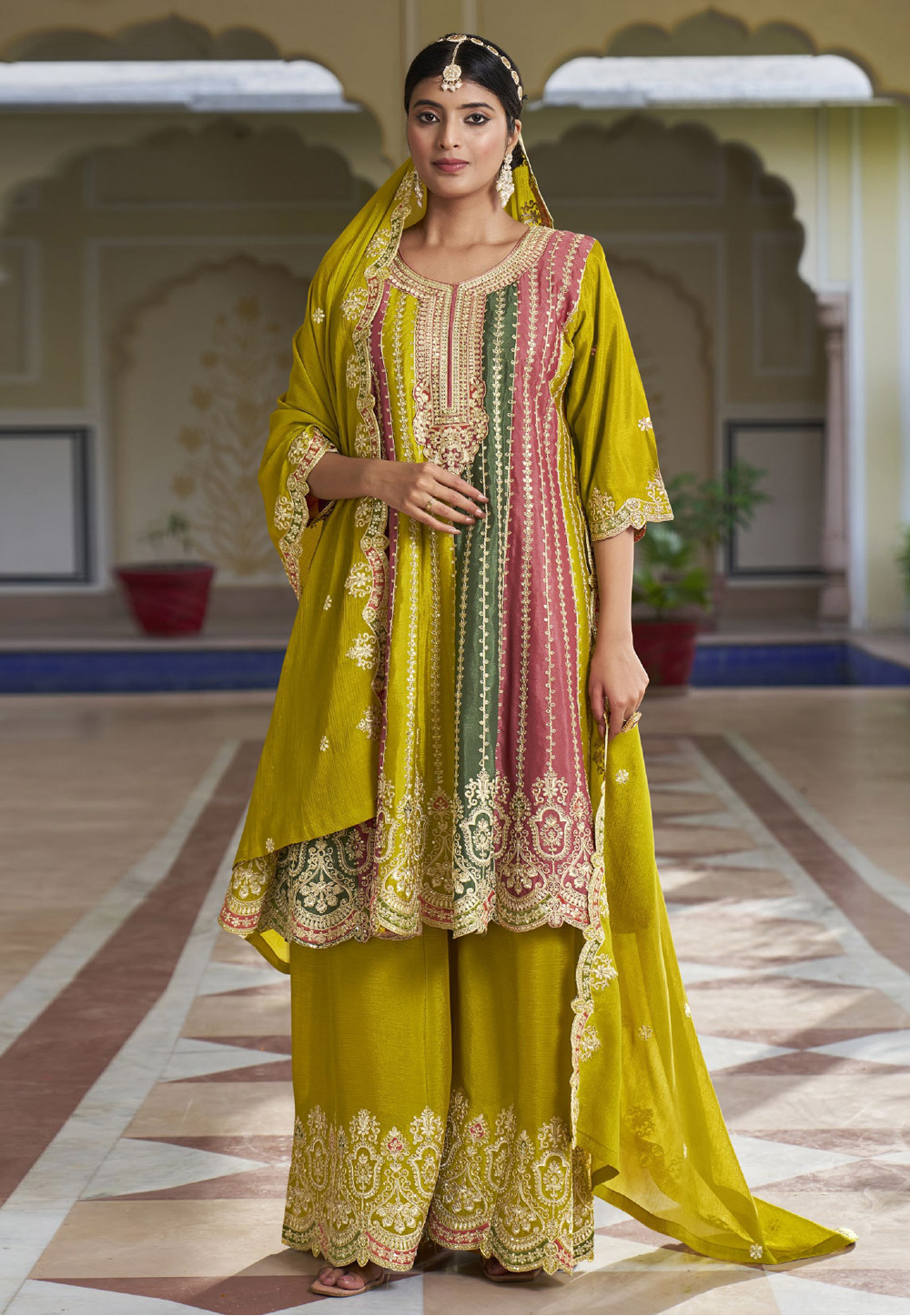 Light Green Chinon Palazzo Suit 274929