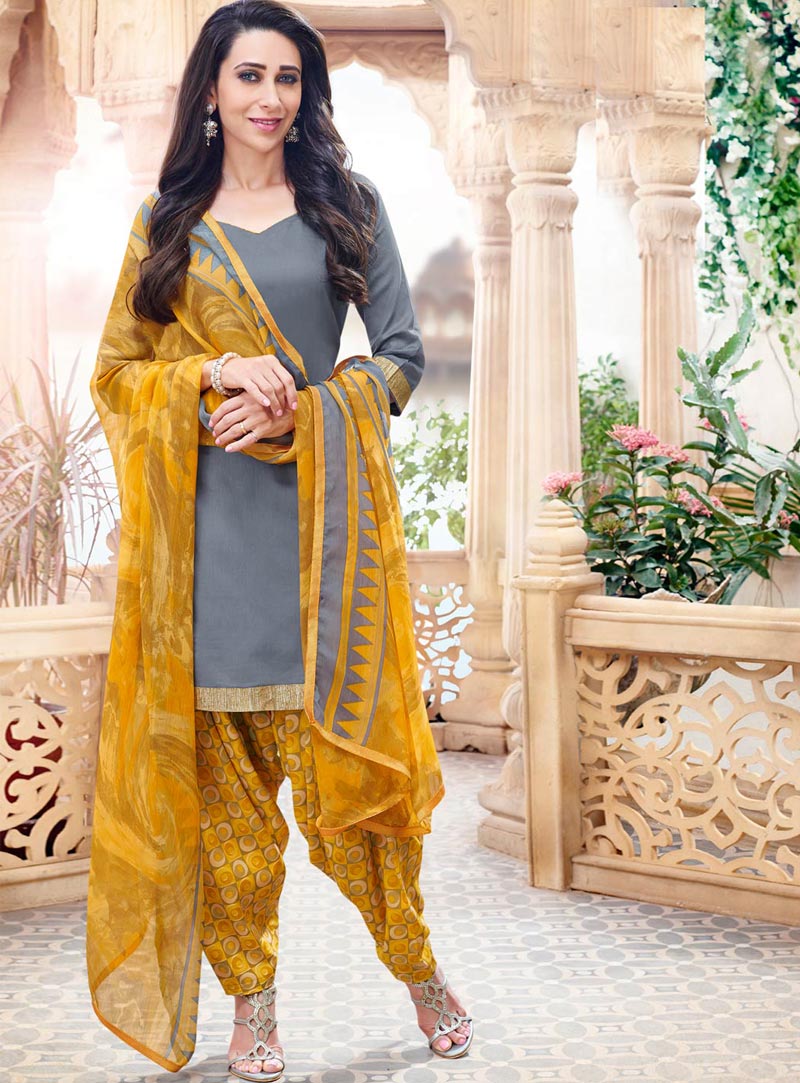 Karisma Kapoor Grey Cotton Punjabi Suit 59880