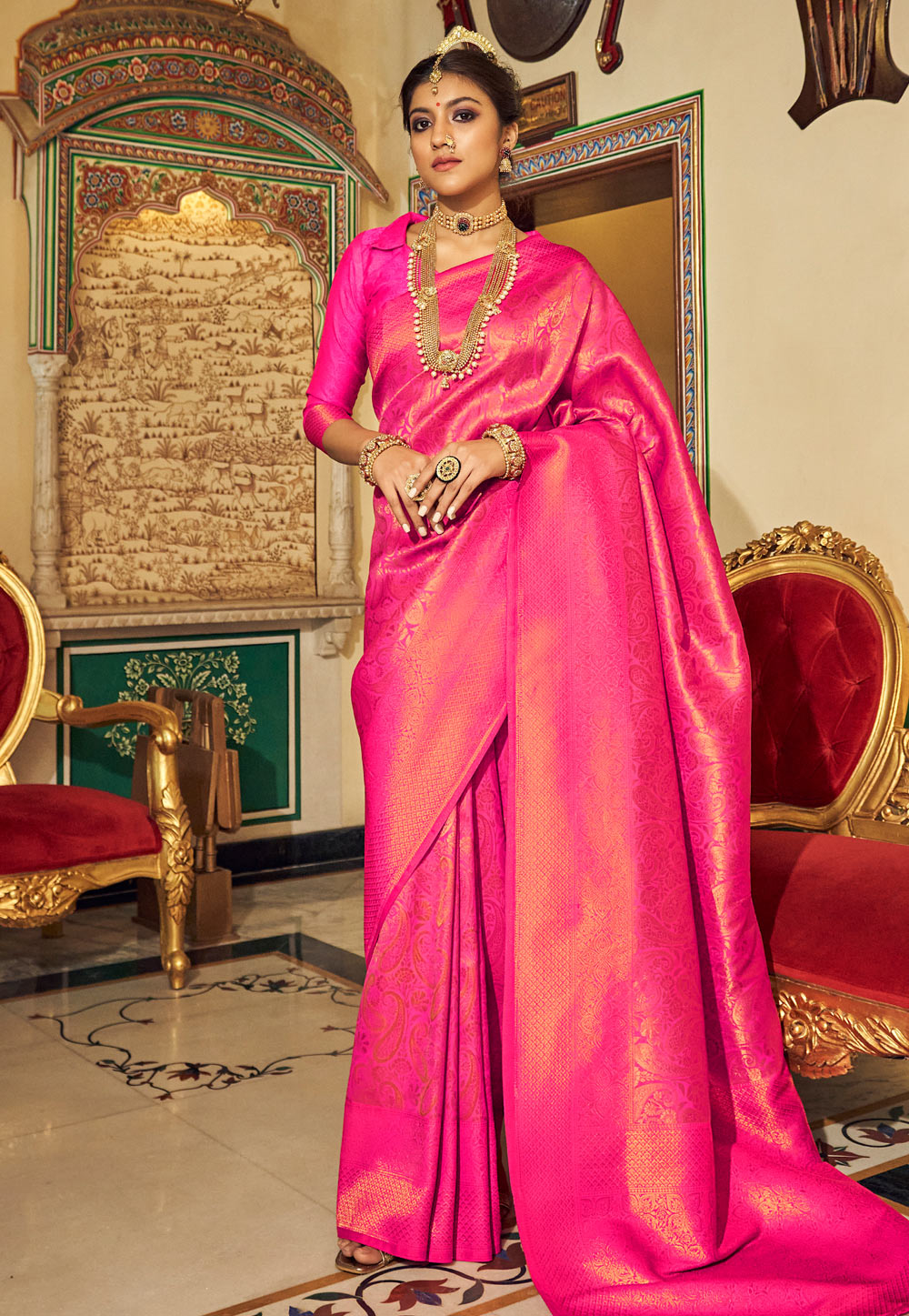 Magenta Silk Saree With Blouse 243532