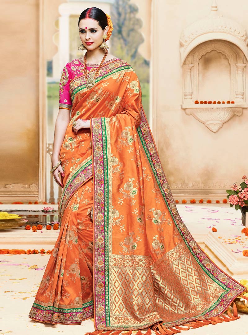 Orange Silk Wedding Saree 89662