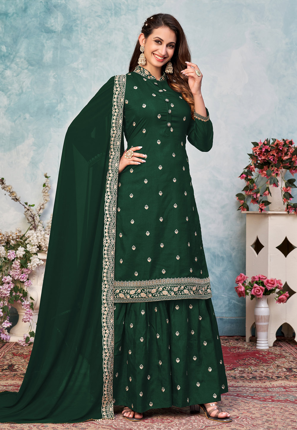 Green Art Silk Sharara Suit 240721
