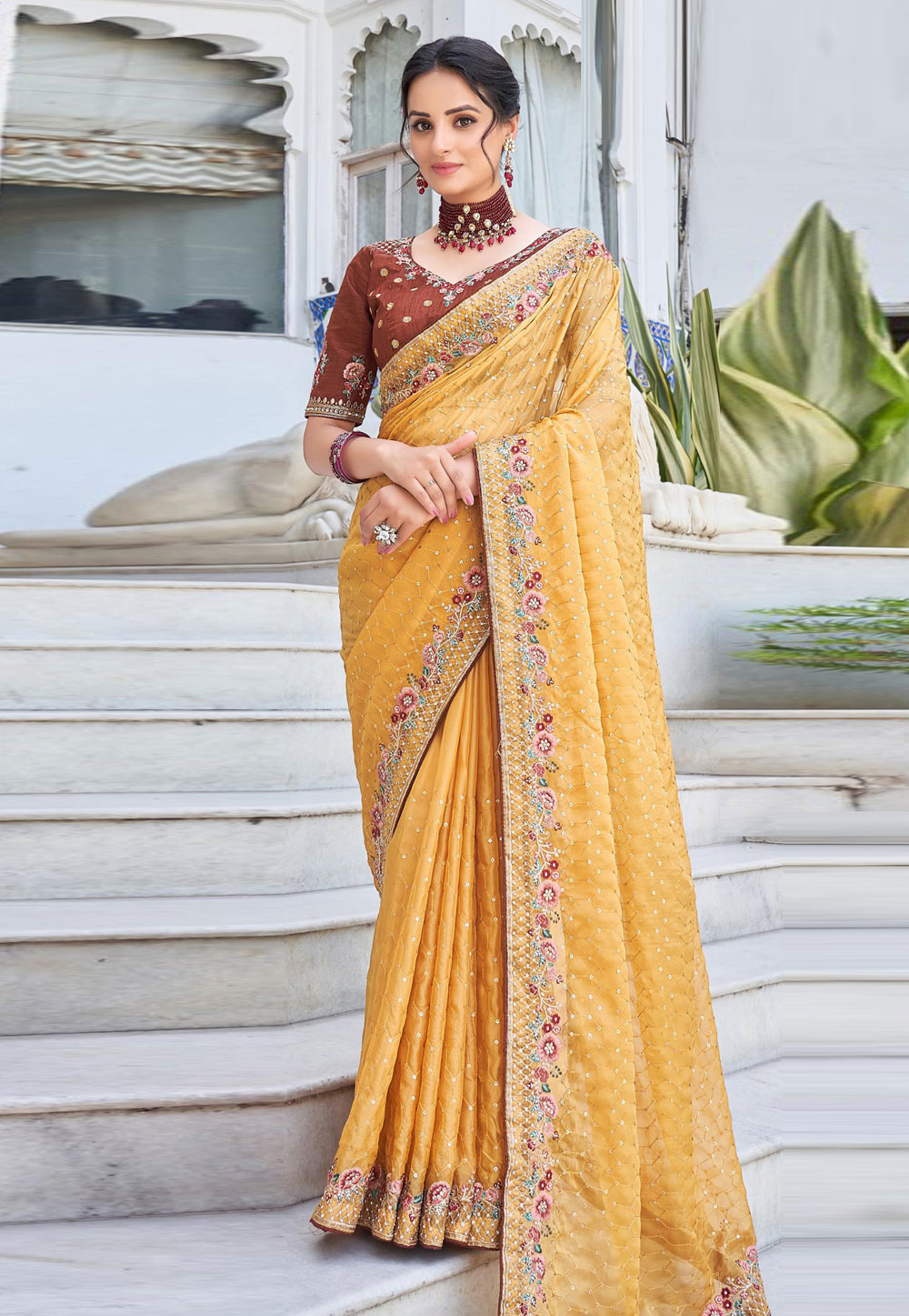 Yellow Satin Silk Saree With Blouse 273325