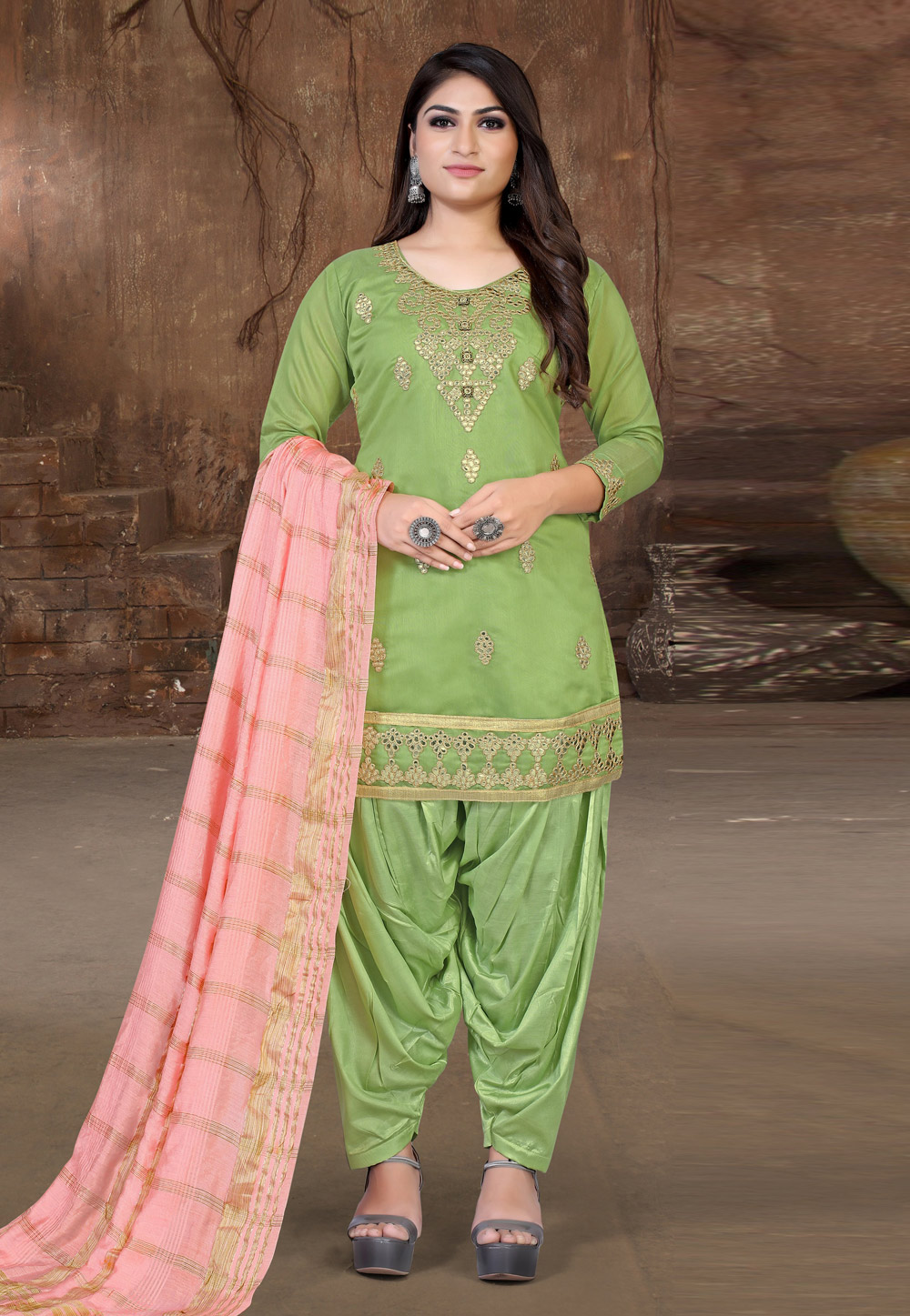 Light Green Chanderi Punjabi Suit 247845