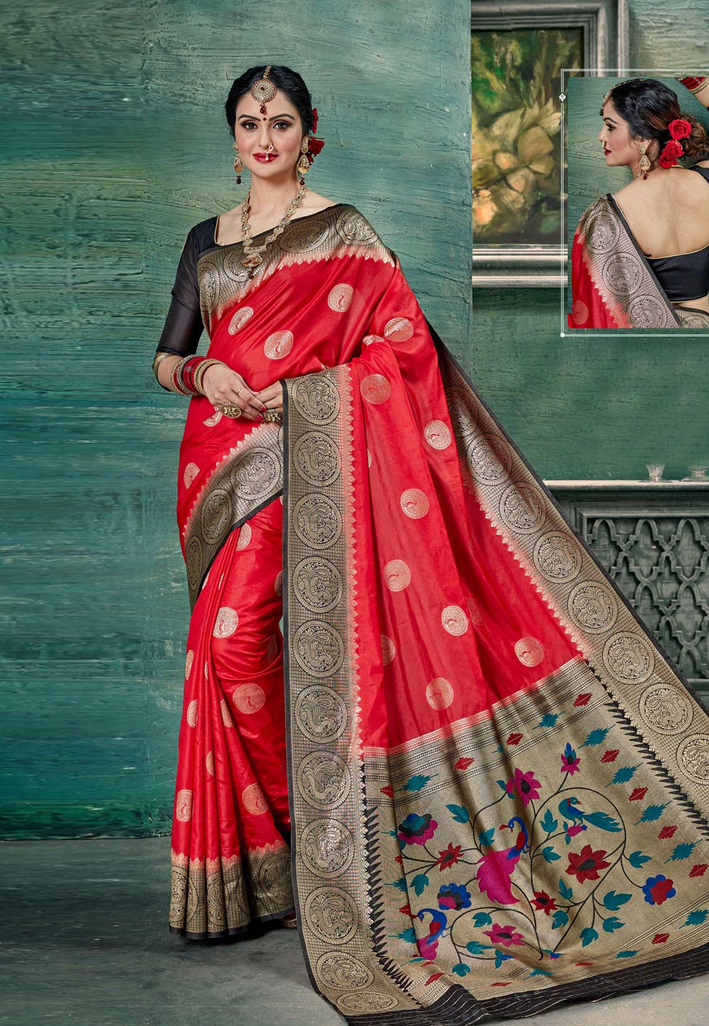 Red Silk Resham Work Paithani Saree 210257