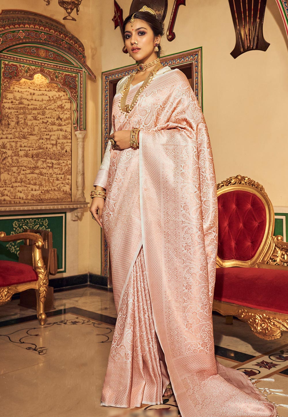 Cream Silk Festival Wear Saree 243533