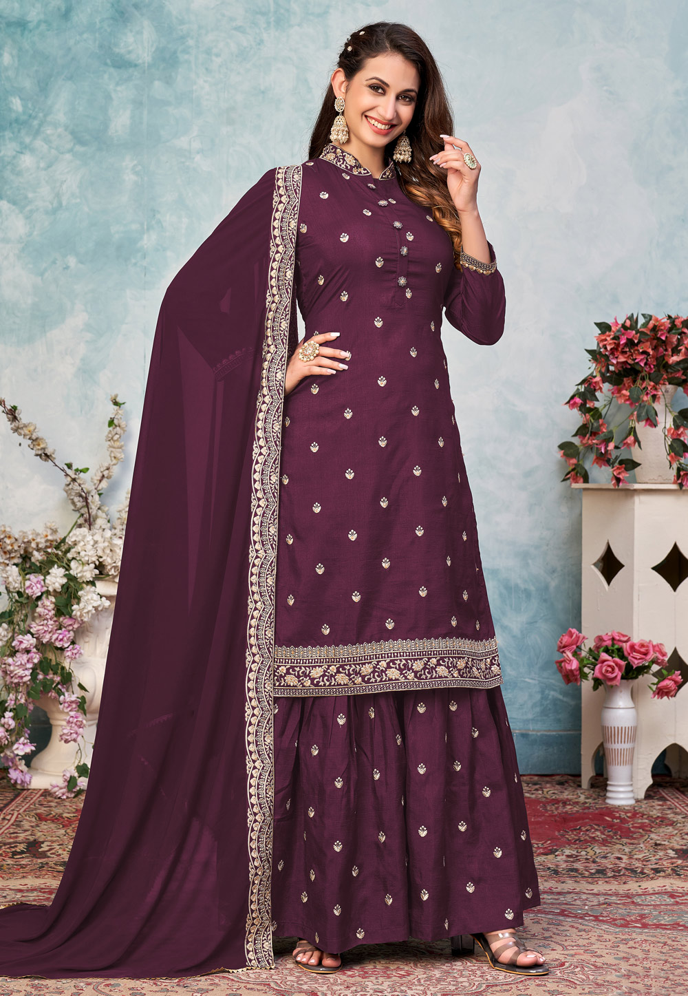 Purple Art Silk Sharara Suit 240722
