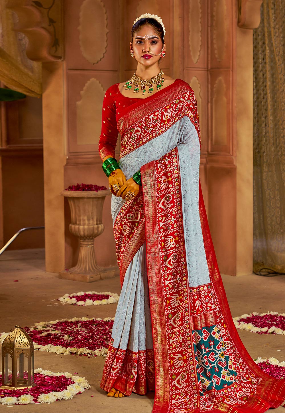 Sky Blue Tussar Silk Saree With Blouse 269925