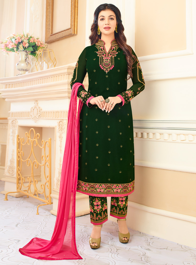Ayesha Takia Green Georgette Pant Style Suit 133350