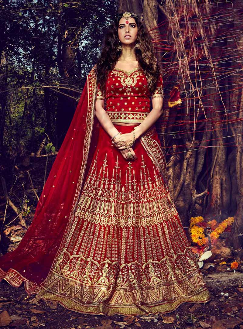 Red Bhagalpuri Bridal Lehenga Choli 81279