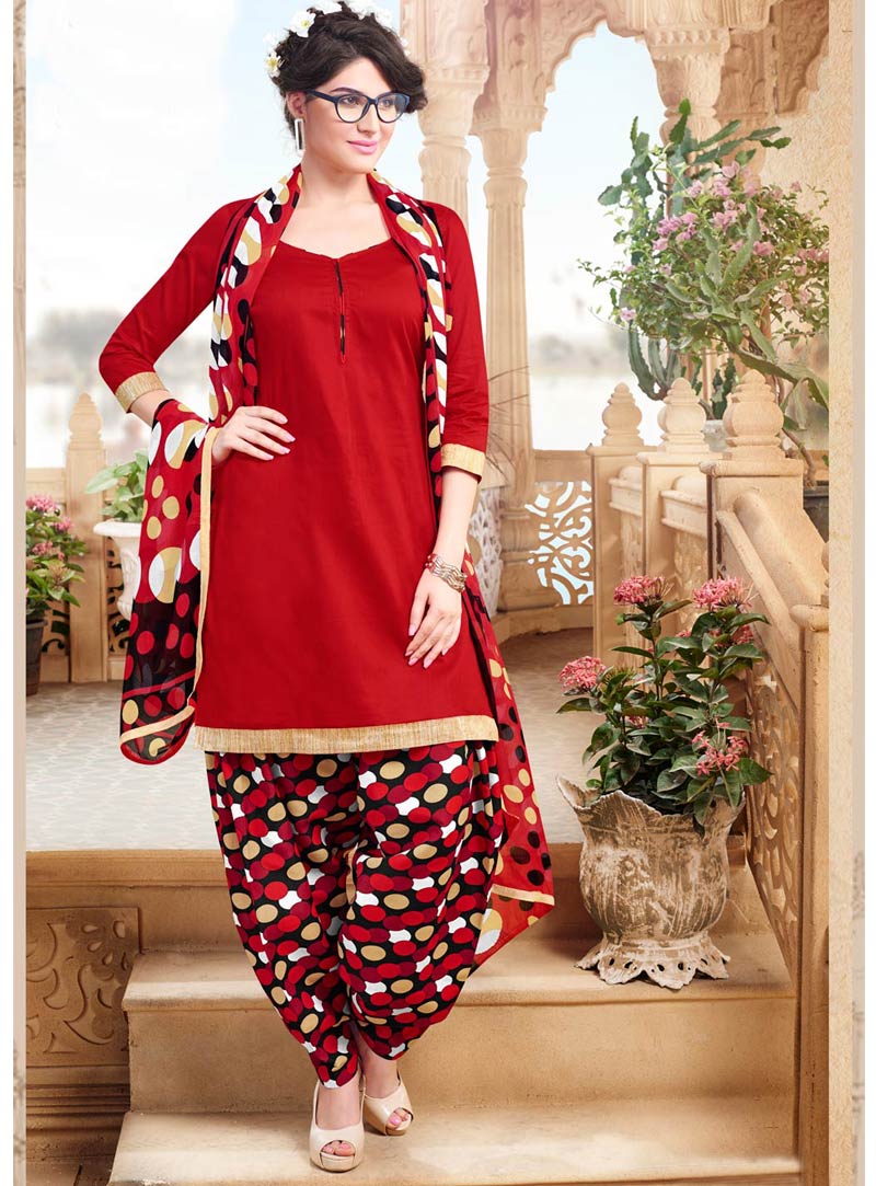 Red Cotton Punjabi Suit 59871