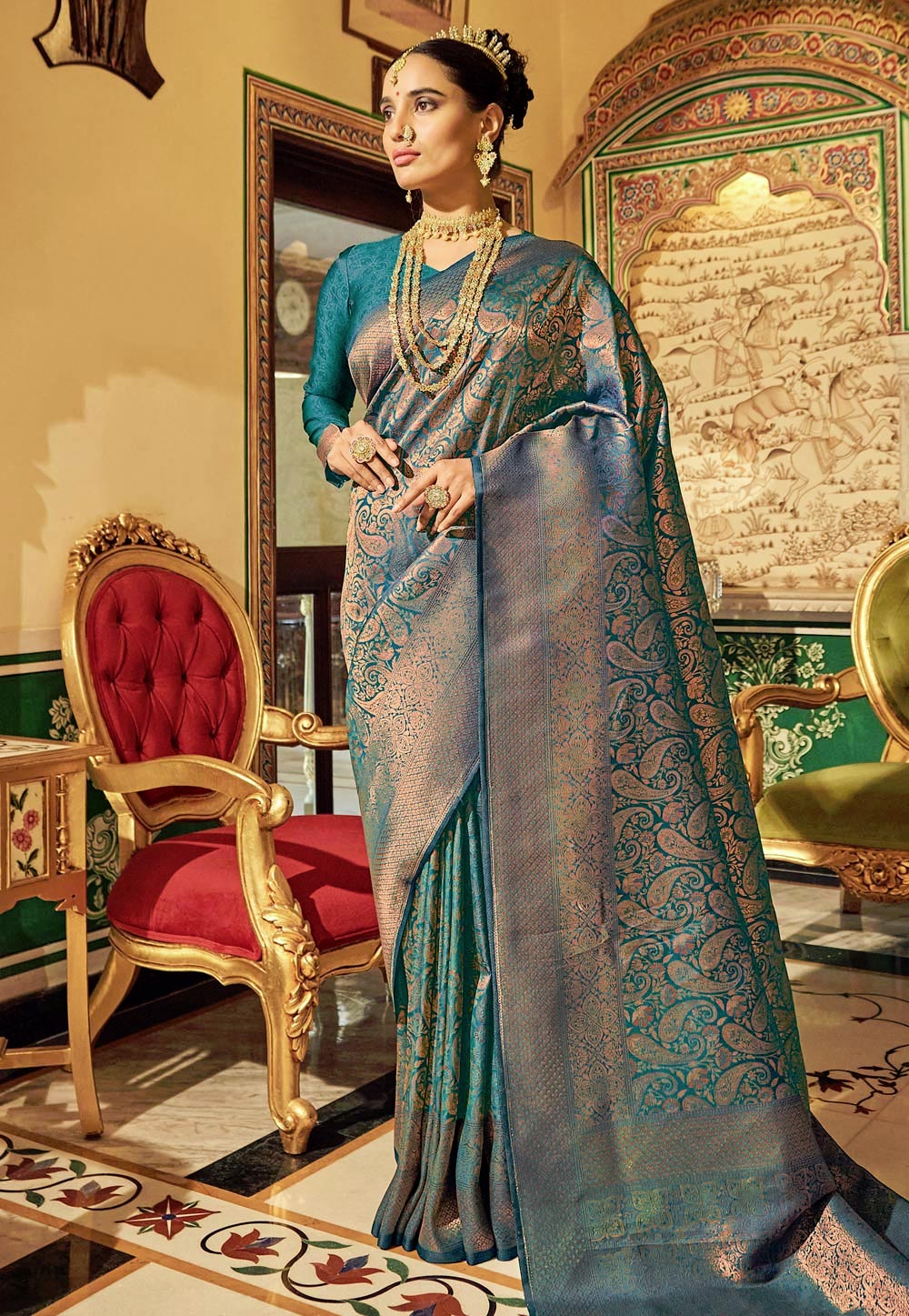 Teal Silk Festival Wear Saree 243537