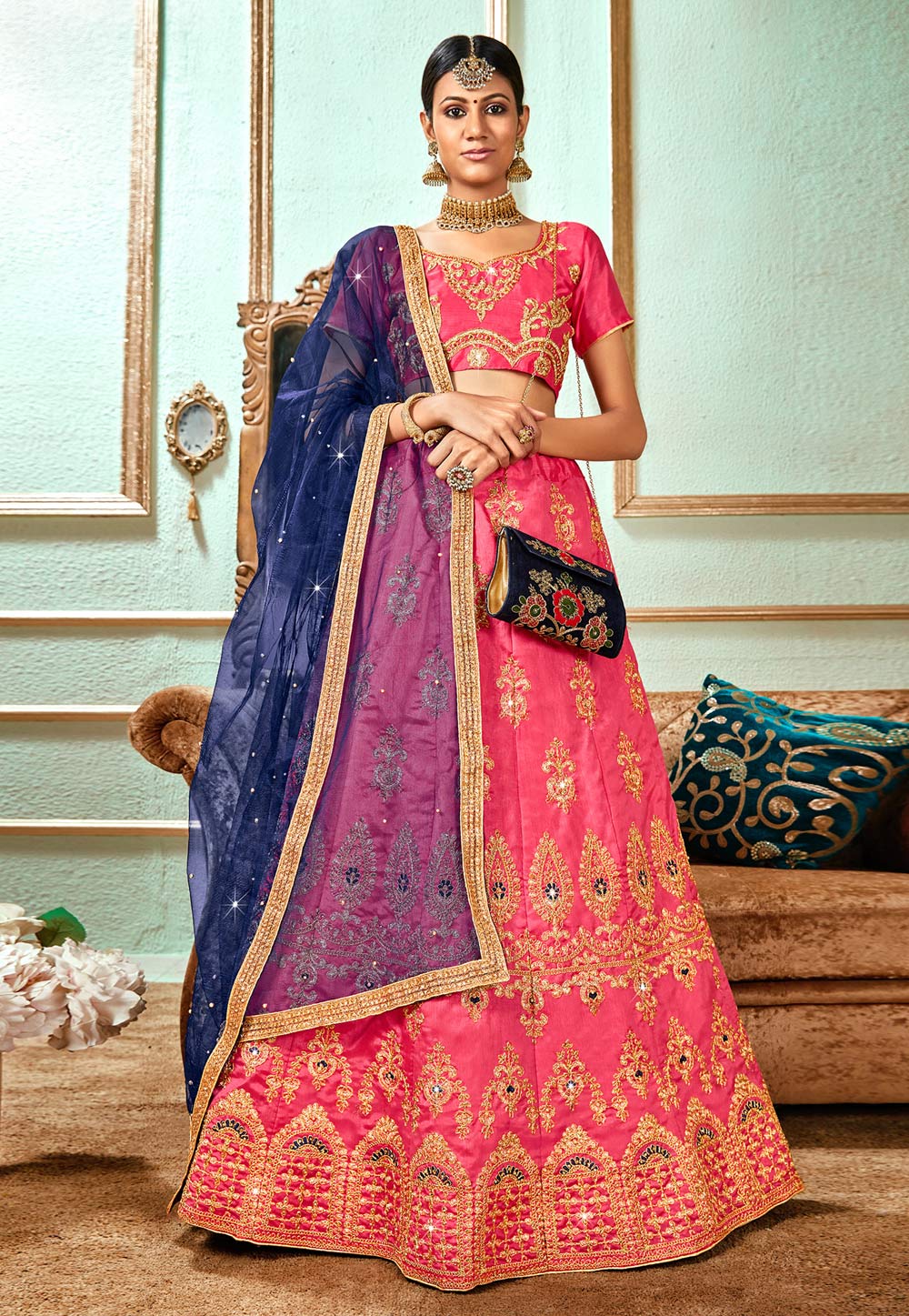 Pink Banglori Silk Circular Lehenga Choli 206351