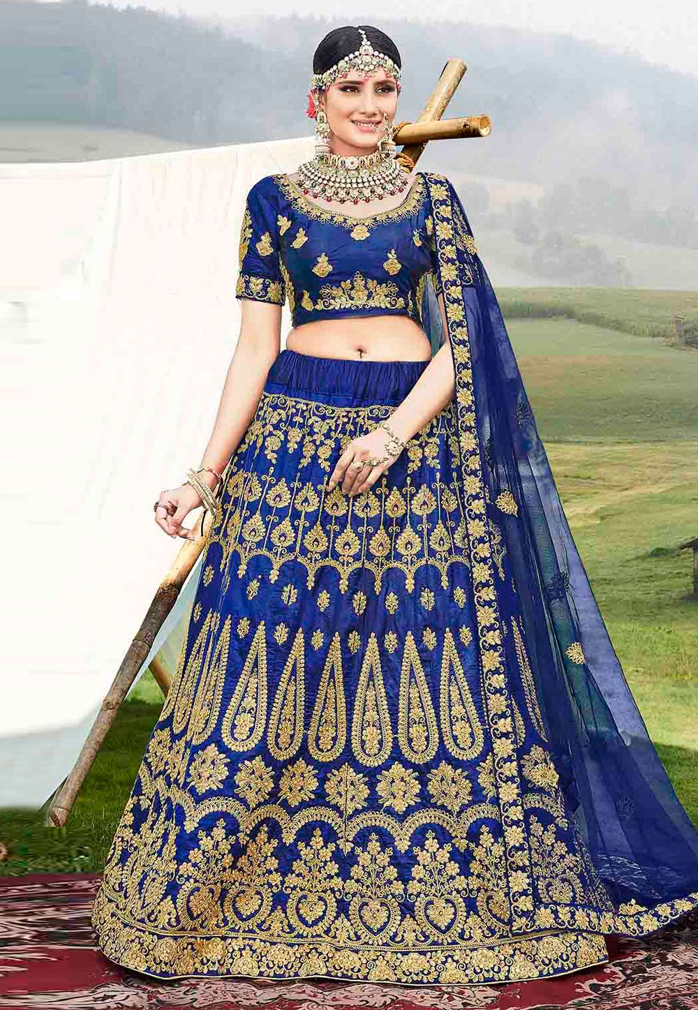 Blue Banglori Silk Circular Lehenga Choli 206344