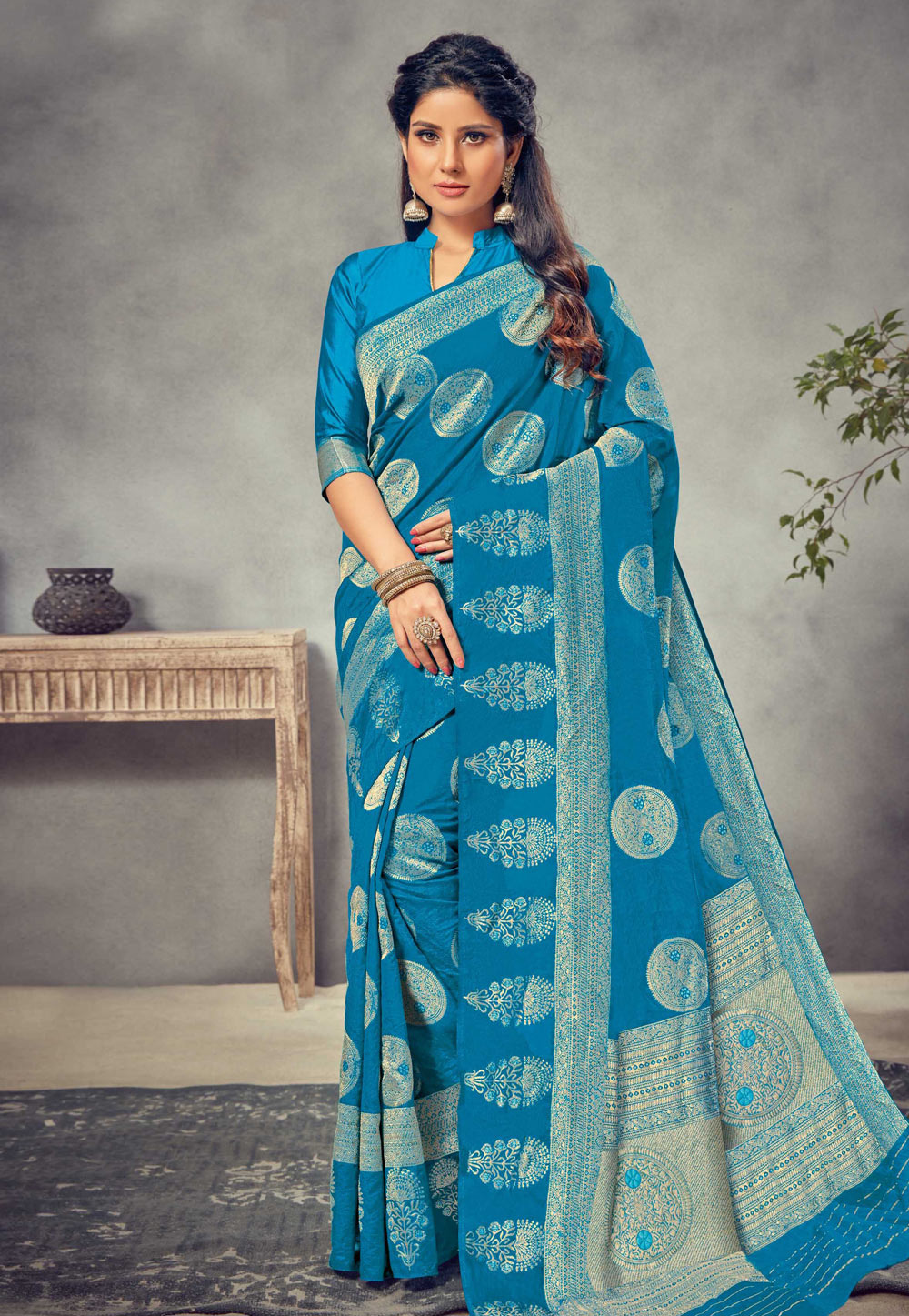 Blue Silk Festival Wear Saree 206564