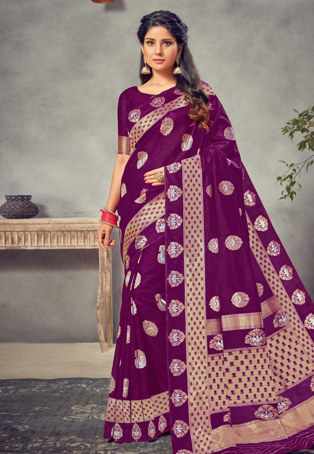 Magenta Silk Saree With Blouse 206565