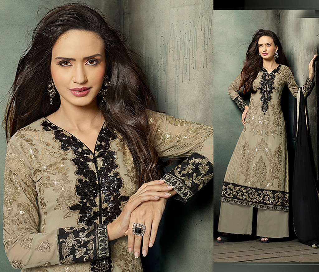 Beige Georgette Palazzo Style Suit 57041