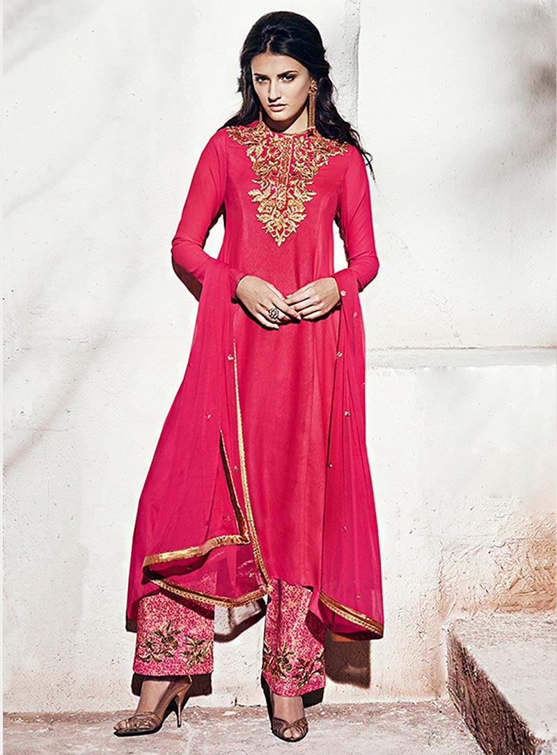 Pink Georgette Palazzo Style Suit 70761