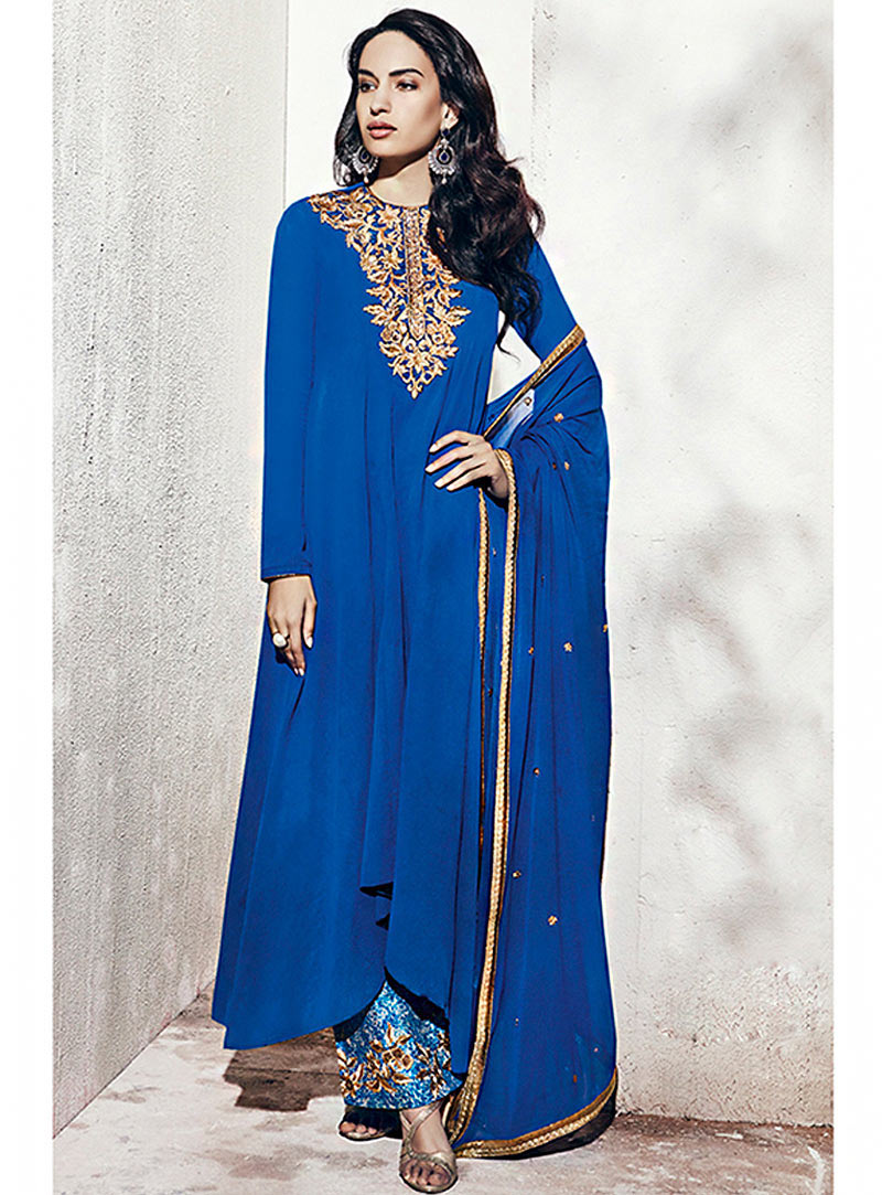 Blue Georgette Palazzo Style Suit 70762