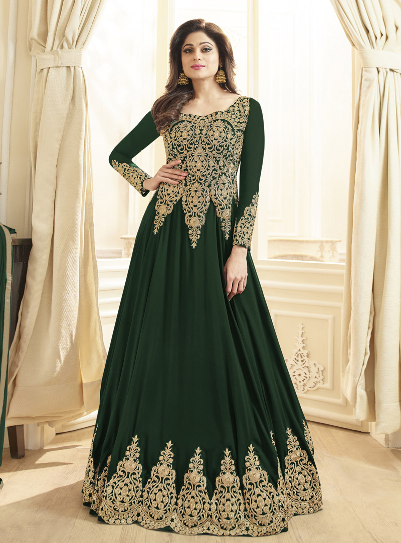 Shamita Shetty Green Georgette Abaya Style Anarkali Suit 146431