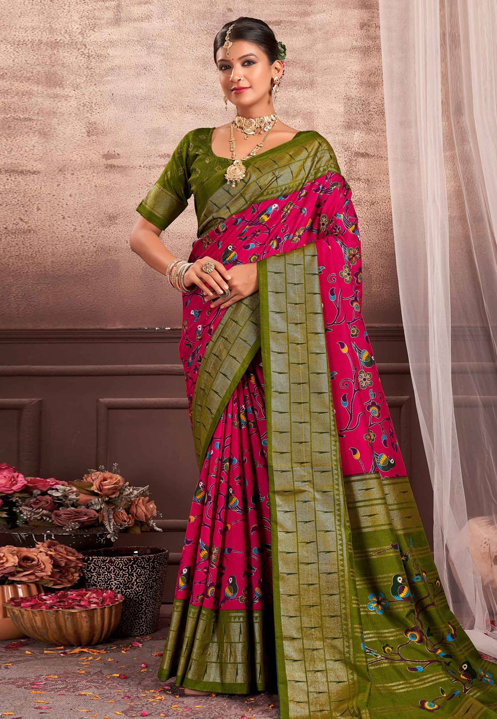 Magenta Tussar Silk Saree With Blouse 274870
