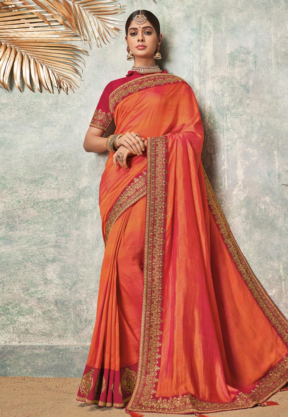 Orange Silk Party Wear Saree 163789