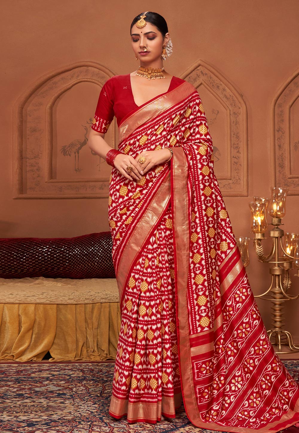 Red Tussar Silk Saree With Blouse 279169