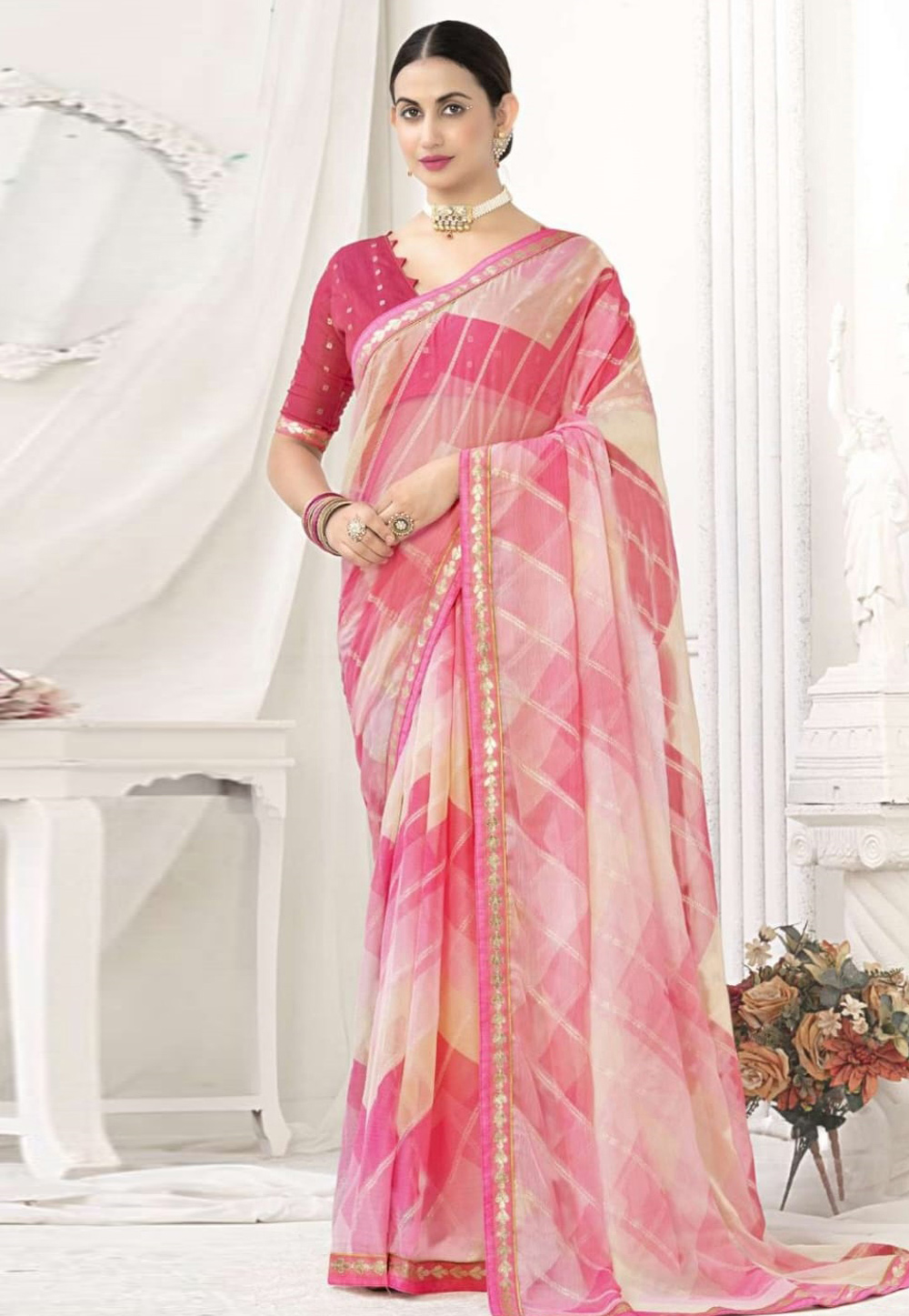 Pink Chiffon Saree With Blouse 277127