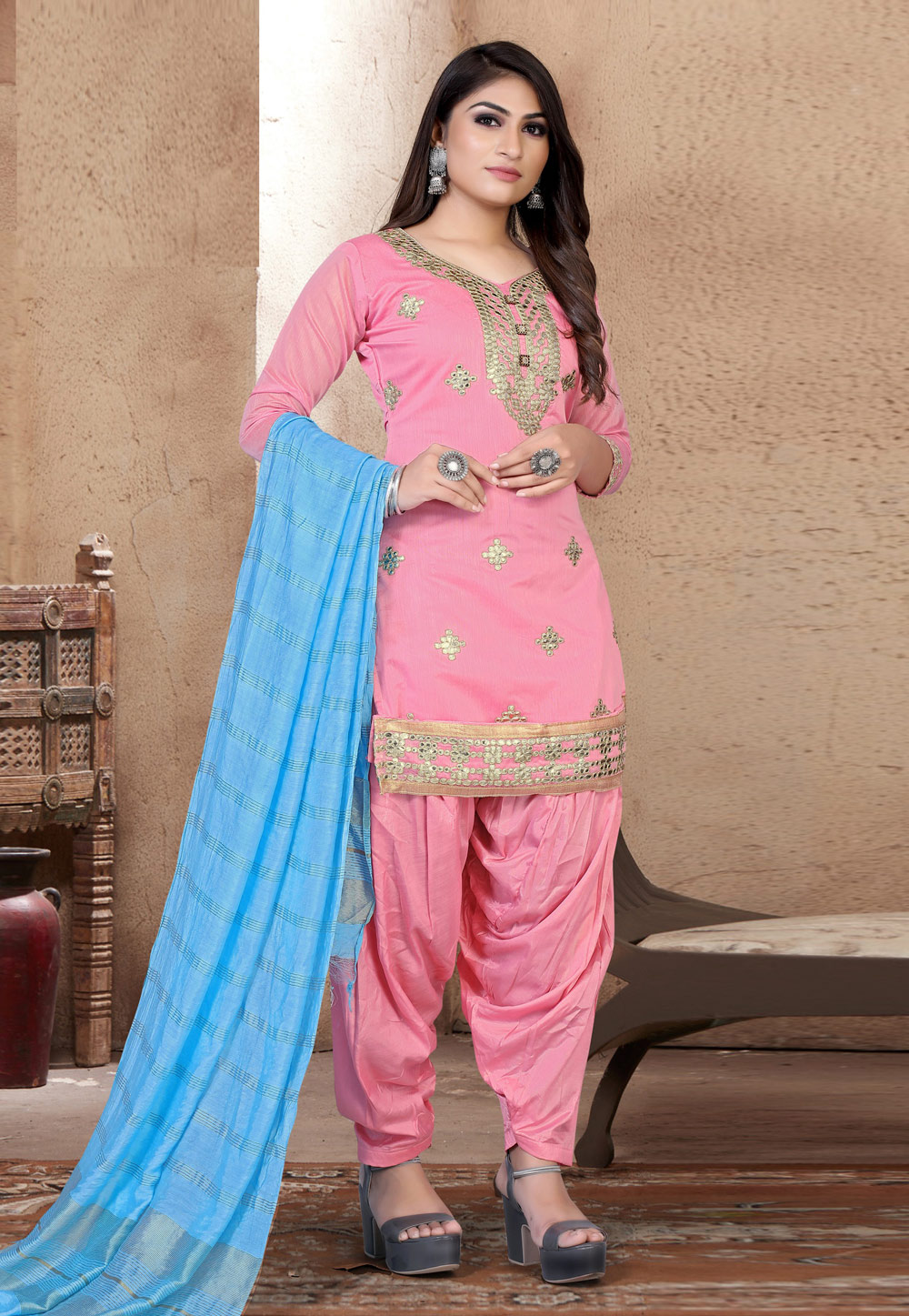 Pink Chanderi Patiala Suit 247846