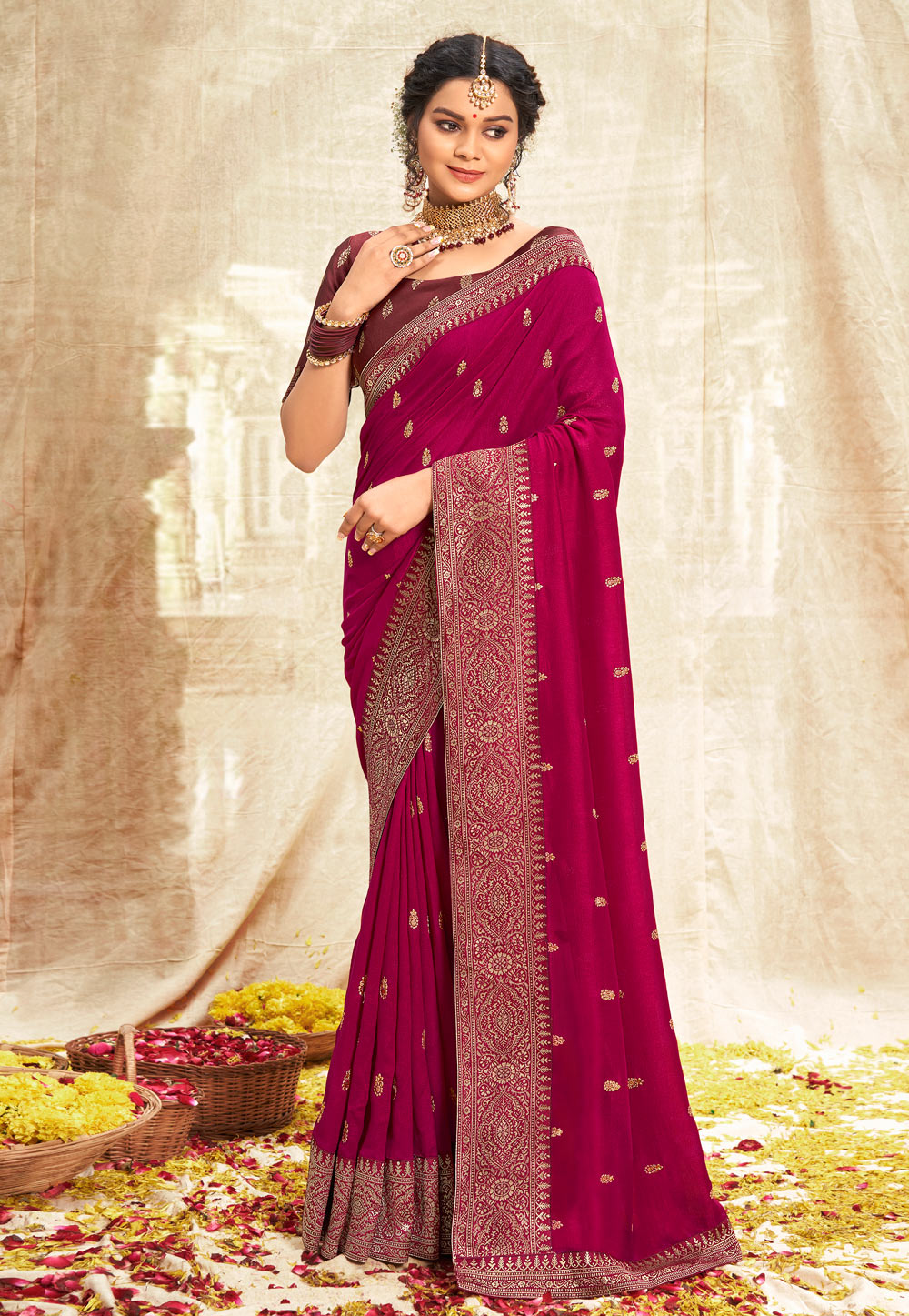 Magenta Silk Saree With Blouse 267968